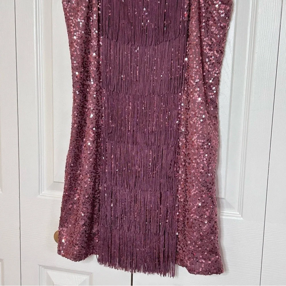 Bebe Plum Sequin Fringe Mini Dress Medium - Picture 6 of 16